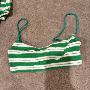 Triangl Swimwear Green and White Striped Bikini Top, bottoms, and shorts